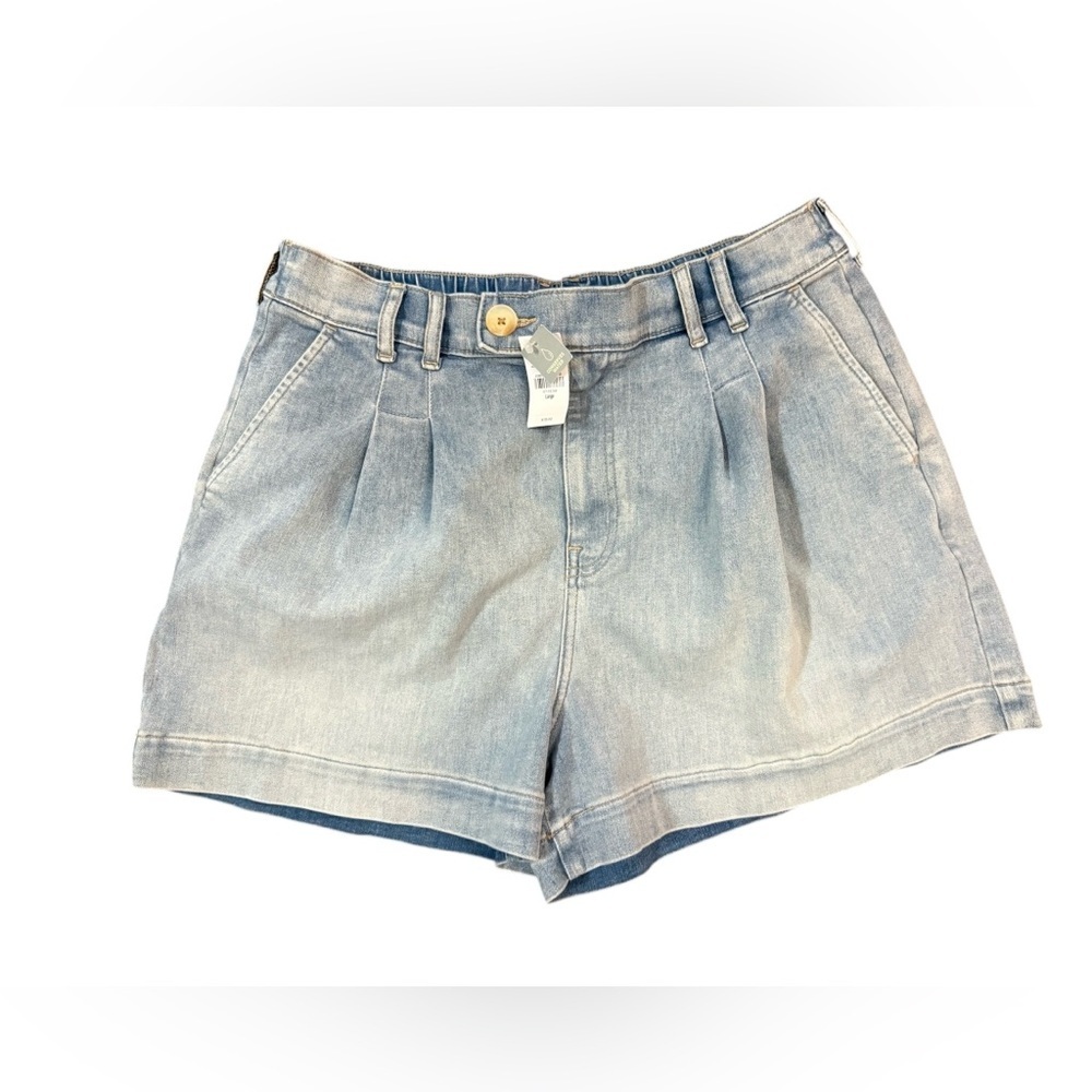NWT UpWest Shorts Womens Small Pleated Blue Denim Stretch 3" Inseam - Picture 2 of 6